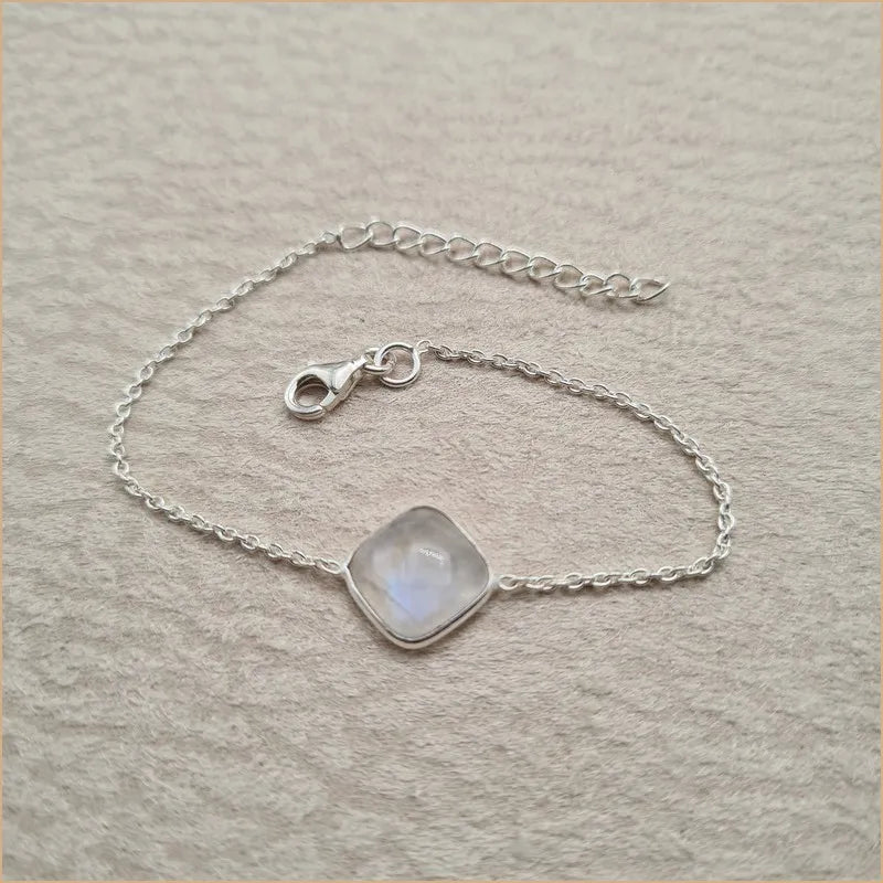 Bracelet pierre de lune cabochon carré "BI1085.P"