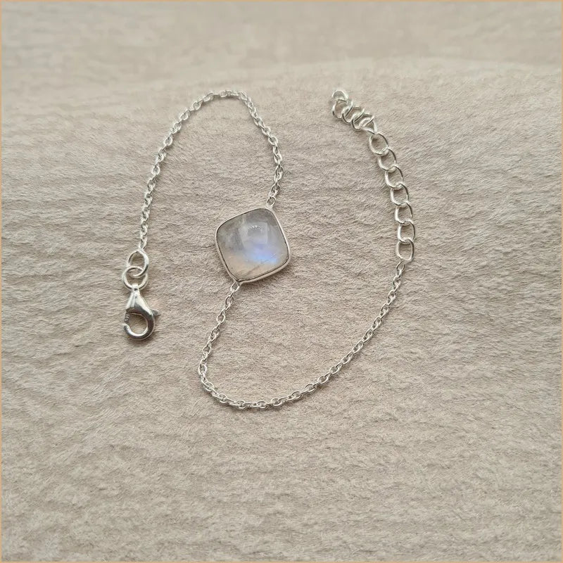Bracelet pierre de lune cabochon carré "BI1085.P"