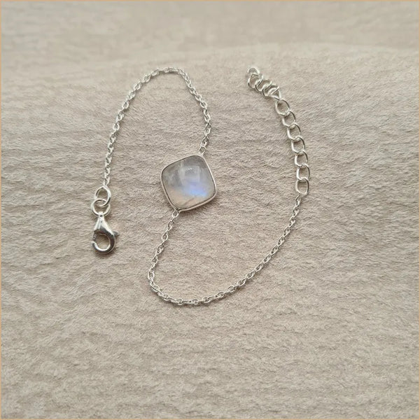 Bracelet pierre de lune cabochon carré "BI1085.P"