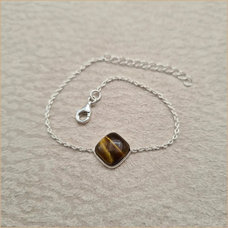 Bracelet oeil de tigre cabochon carré "BI1085.ODT"