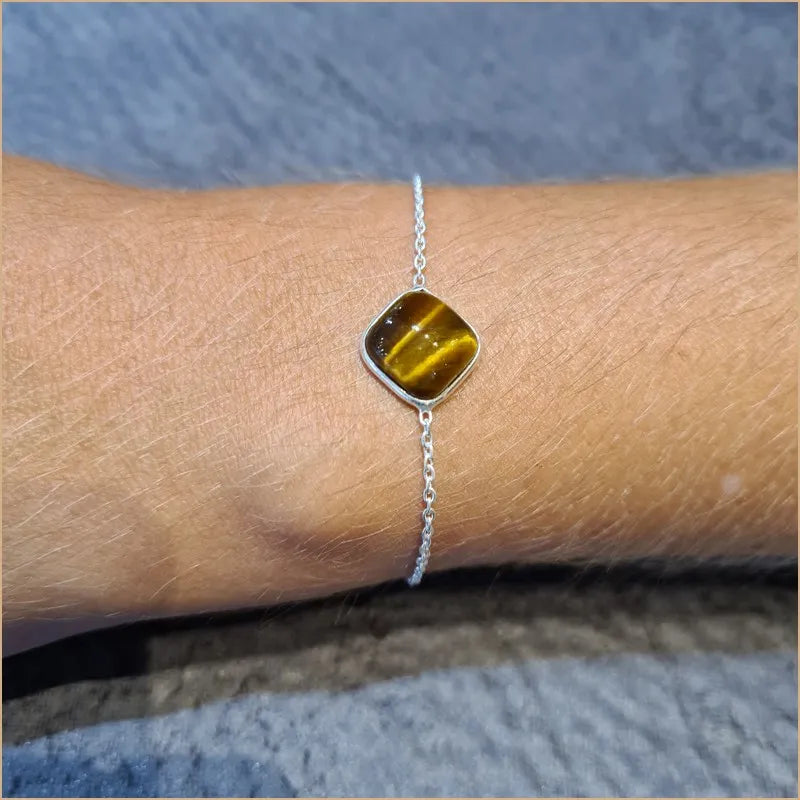 Bracelet oeil de tigre cabochon carré "BI1085.ODT"