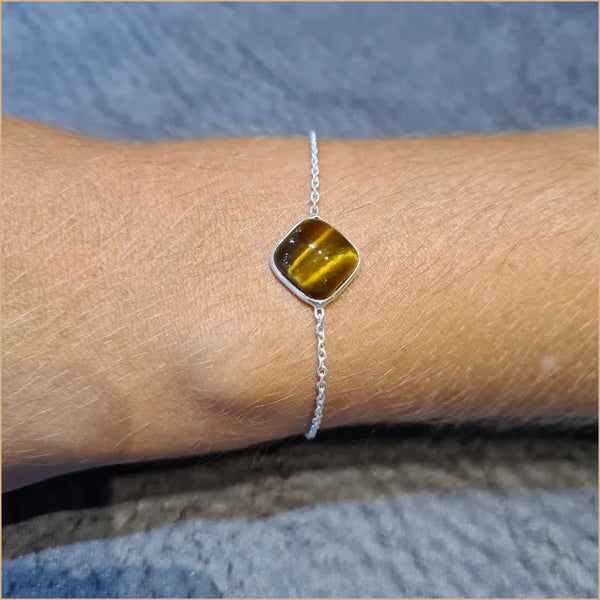 Bracelet oeil de tigre cabochon carré "BI1085.ODT"