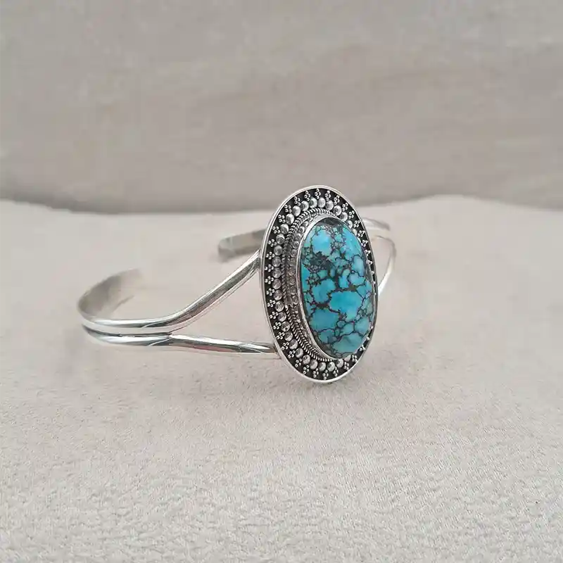 Bracelet turquoise rigide ovale en argent 925 « BI1072.B »