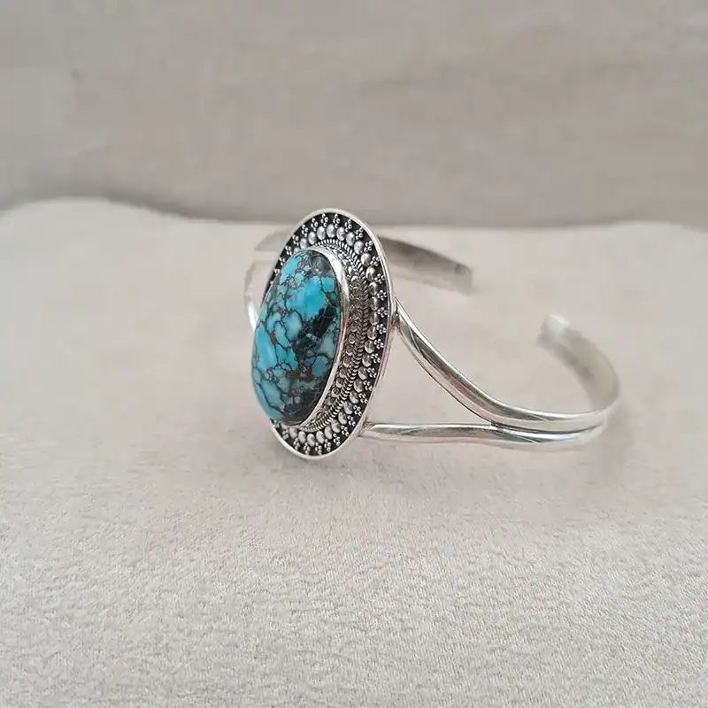 Bracelet turquoise rigide ovale en argent 925 « BI1072.B »