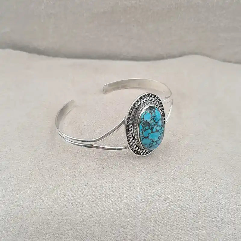 Bracelet turquoise rigide ovale en argent 925 « BI1072.B »