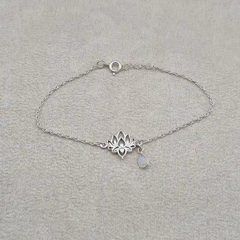 Bracelet pierre de lune lotus et pierre « BI1075.P »