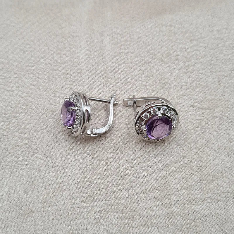 Boucles d’oreilles améthyste et zirconiums « EI1235 »