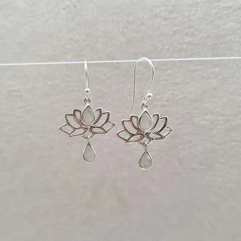 Boucles d'oreilles pierre de lune lotus "EI1239.P"