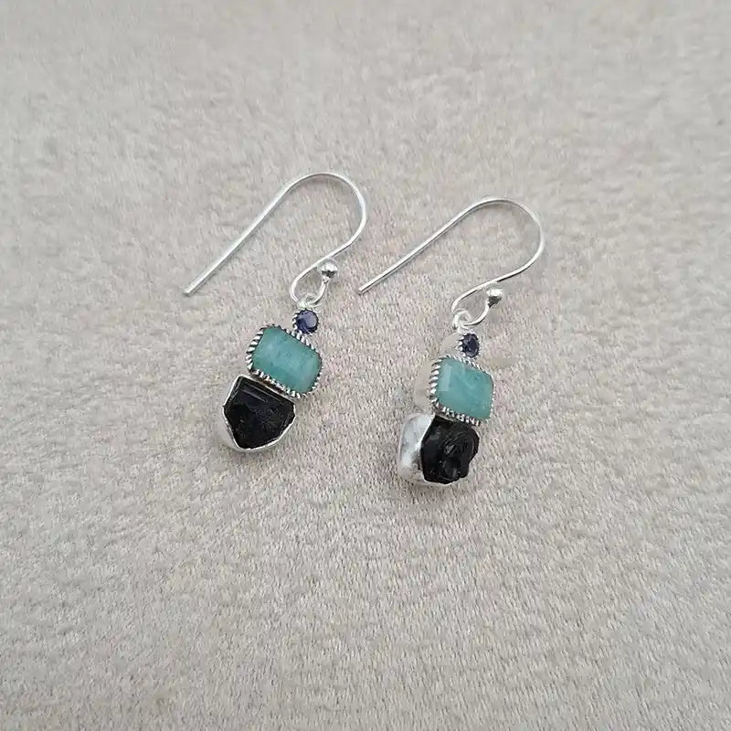 Boucles d'oreilles amazonite et onyx "EI1245.AM"