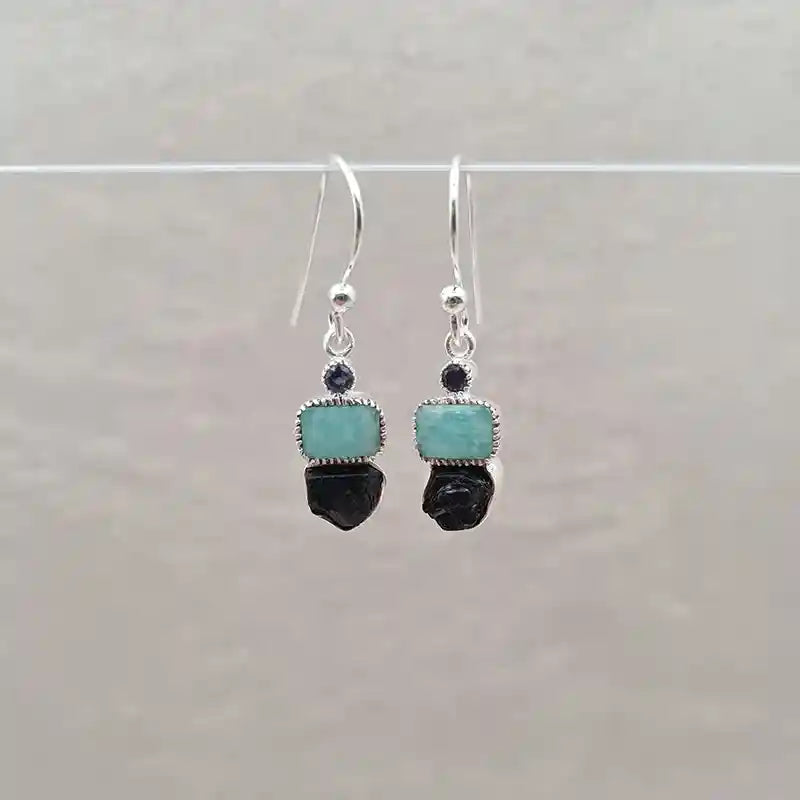 Boucles d'oreilles amazonite et onyx "EI1245.AM"
