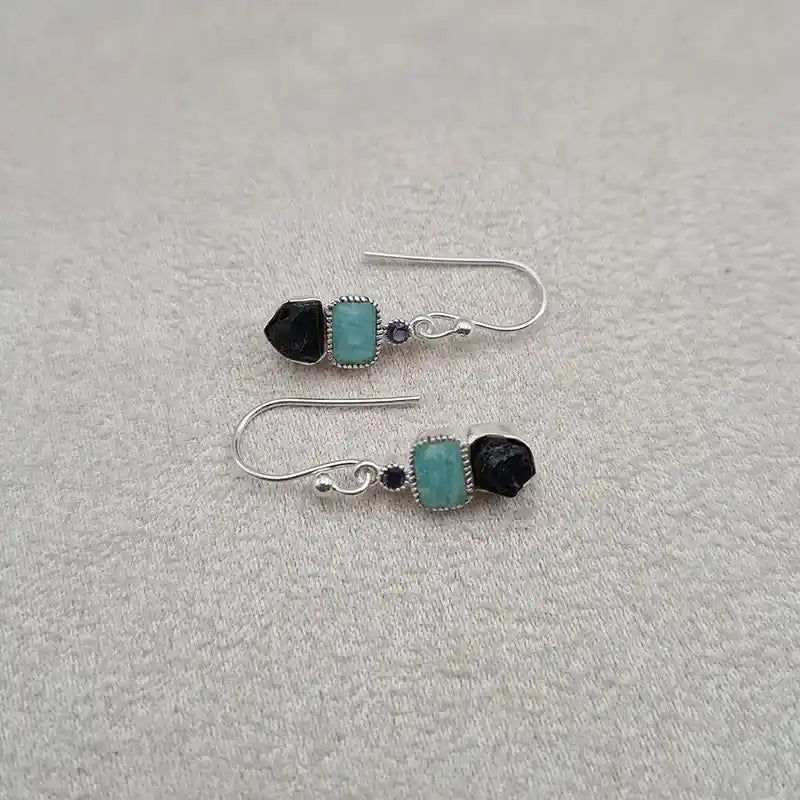 Boucles d'oreilles amazonite et onyx "EI1245.AM"
