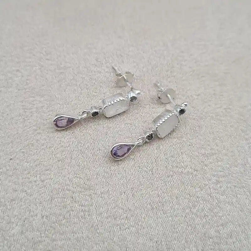 Boucles d'oreilles pierre de lune et améthyste "EI1246"