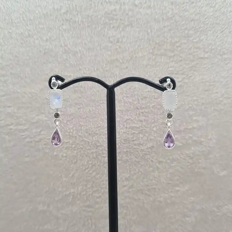 Boucles d'oreilles pierre de lune et améthyste "EI1246"