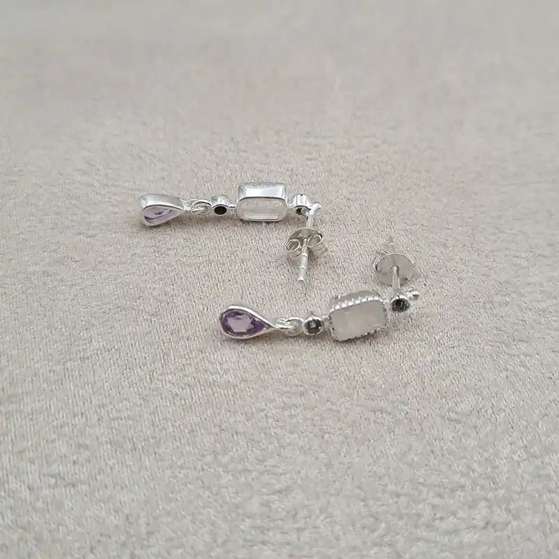 Boucles d'oreilles pierre de lune et améthyste "EI1246"