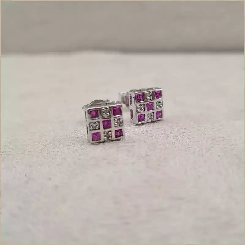 Boucles d’oreilles carrées en rubis “EI1261.R”