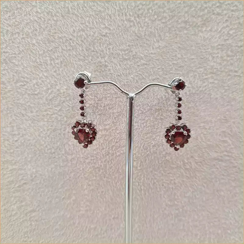 Boucles d'oreilles pendantes coeur en grenat "EI1296.G"
