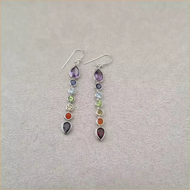 Boucles d'oreilles verticales 7 chakras "EI1306.M"