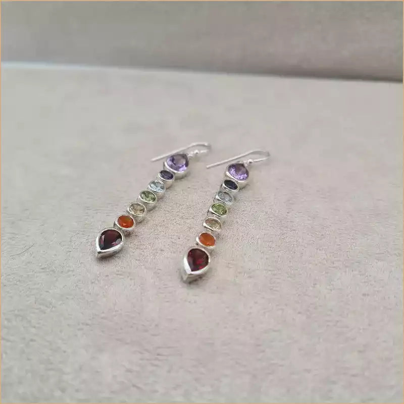 Boucles d'oreilles verticales 7 chakras "EI1306.M"