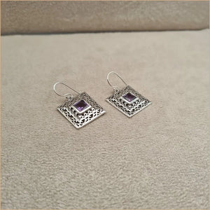 Boucles d'oreilles carrées ethniques en améthyste "EI1323.A"