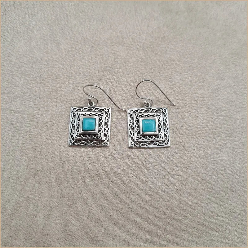 Boucles d'oreilles carrées ethniques en turquoise "EI1323.Y"