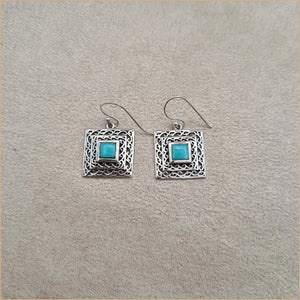 Boucles d'oreilles carrées ethniques en turquoise "EI1323.Y"