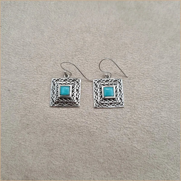 Boucles d'oreilles carrées ethniques en turquoise "EI1323.Y"