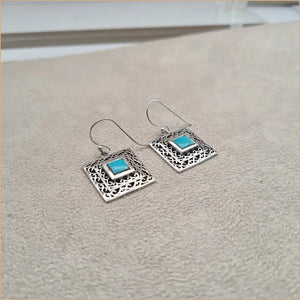 Boucles d'oreilles carrées ethniques en turquoise "EI1323.Y"