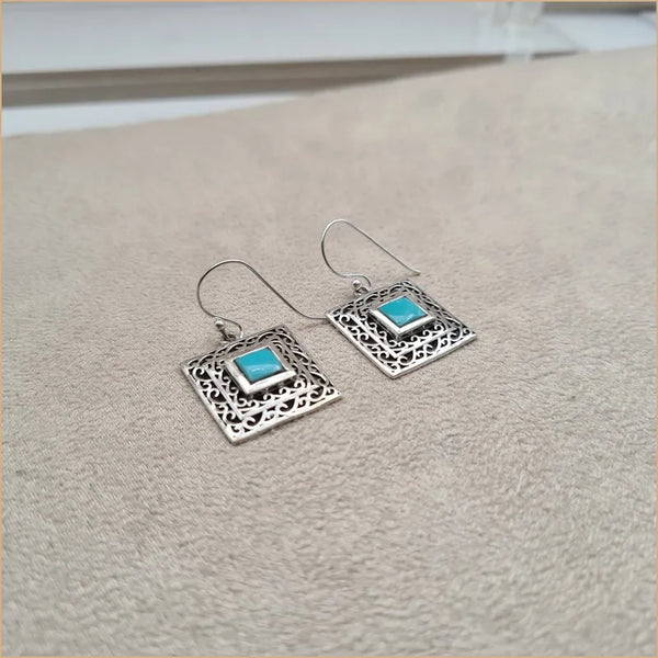 Boucles d'oreilles carrées ethniques en turquoise "EI1323.Y"