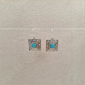 Boucles d'oreilles carrées ethniques en turquoise "EI1323.Y"
