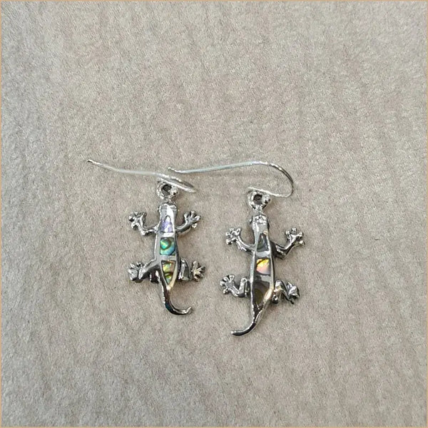 Boucles d’oreilles pendantes mabouya lézard en abalone “EN1068.A”