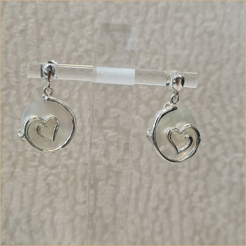 Boucles d'oreilles coeur recto verso en nacre blanche "EN1112.W"