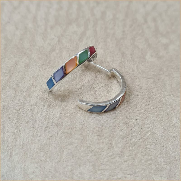 Boucles d'oreilles demi créoles en nacre multicolore "EN1120.M"