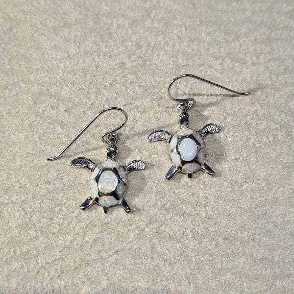 Boucles d'oreilles tortue opaline blanche EOT1-3