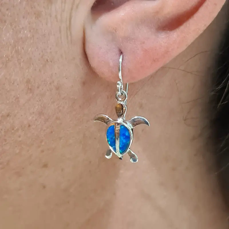 Boucles d'oreilles tortue opaline bleue "EOT10.B"