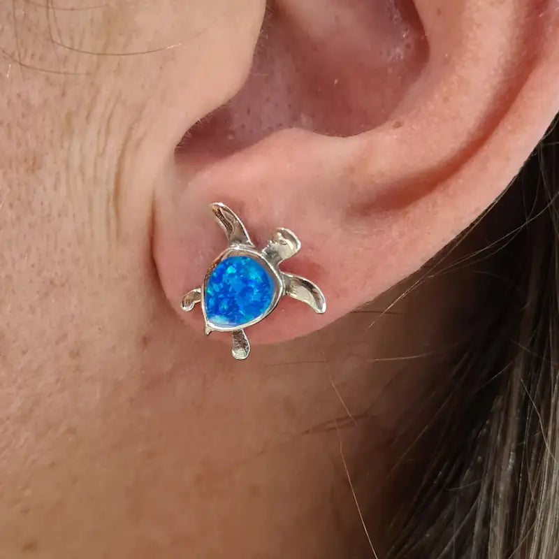 Boucles d'oreilles tortue opaline bleue "EOT3.B"