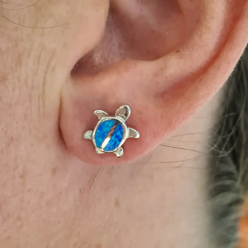 Boucles d'oreilles tortue opaline bleue "EOT5.B"