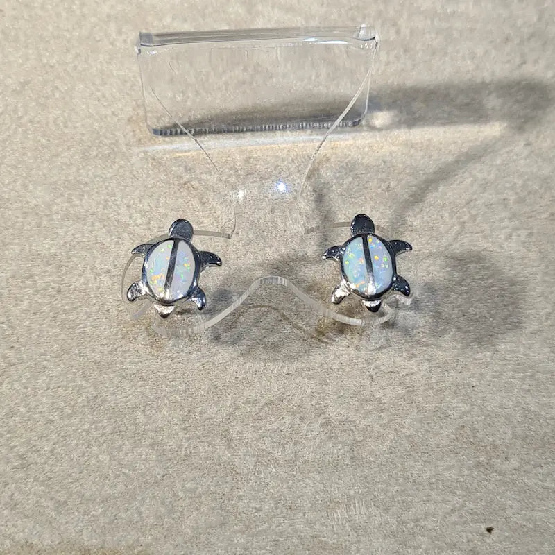 Boucles d'oreilles tortue opaline blanche "EOT5.W"
