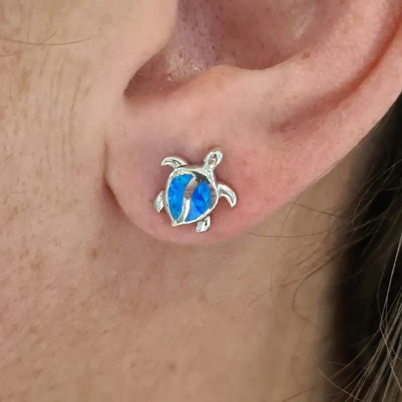 Boucles d'oreilles tortue opaline bleue "EOT6.B"