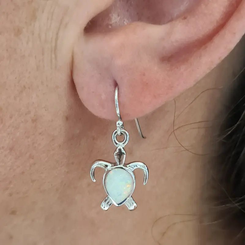 Boucles d'oreilles tortue opaline blanche "EOT7.W"