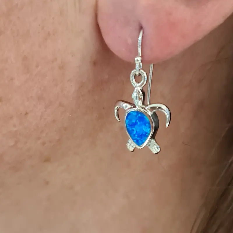 Boucles d'oreilles tortue opaline bleue "EOT7.B"