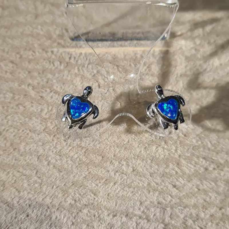 Boucles d'oreilles tortue opaline bleue "EOT8.B"