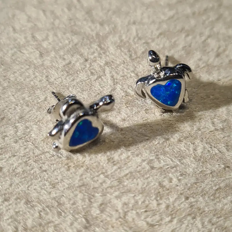 Boucles d'oreilles tortue opaline bleue "EOT8.B"