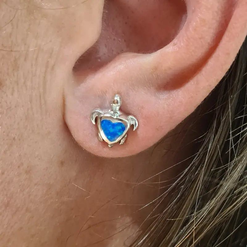 Boucles d'oreilles tortue opaline bleue "EOT8.B"