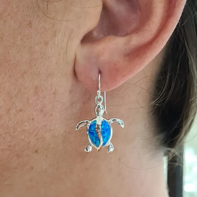 Boucles d'oreilles tortue opaline bleue "EOT9.B"