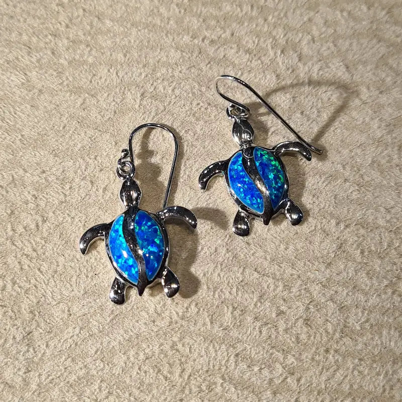 Boucles d'oreilles tortue opaline bleue "EOT9.B"