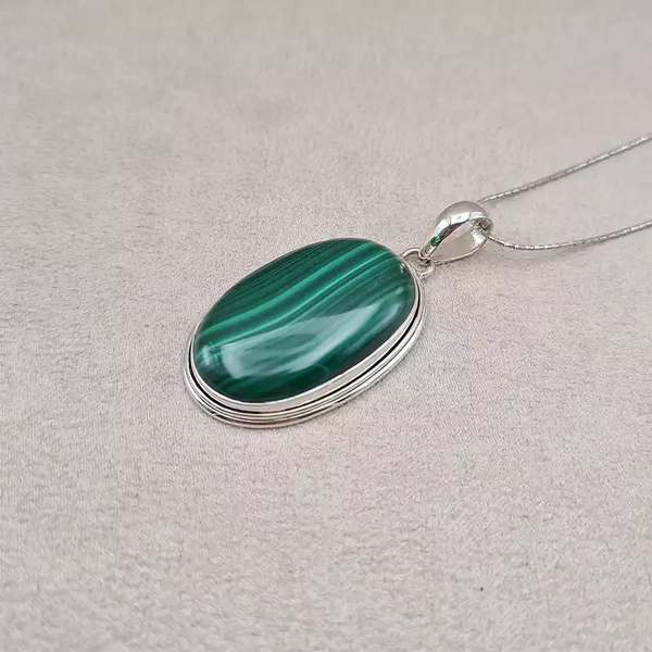 Gros pendentif ovale malachite "PI1224"