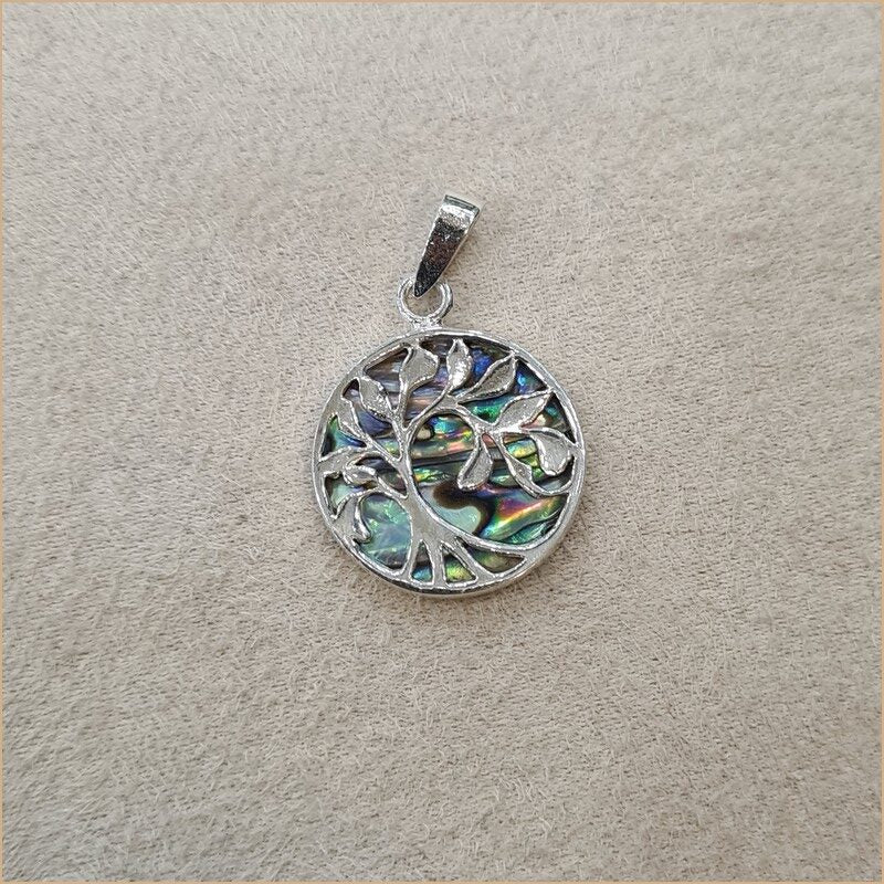 Pendentif recto verso gravé d'un arbre en abalone "PN1071.A"