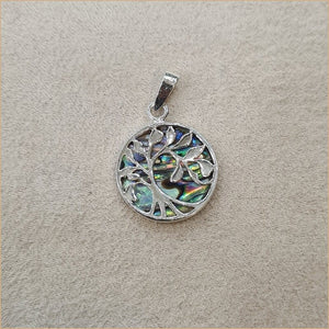 Pendentif recto verso gravé d'un arbre en abalone "PN1071.A"
