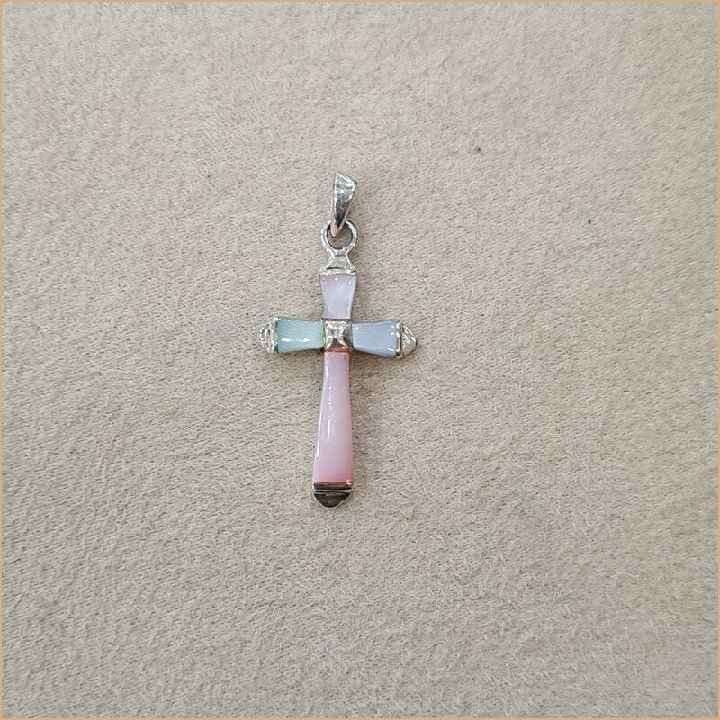 Pendentif en croix en nacre multicolore "PN1076.M"