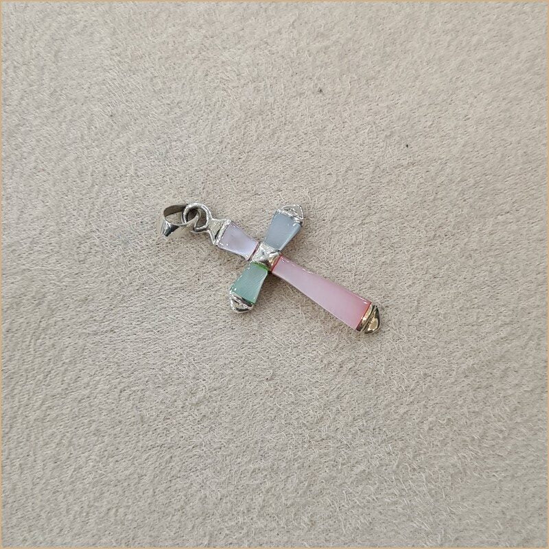 Pendentif en croix en nacre multicolore "PN1076.M"
